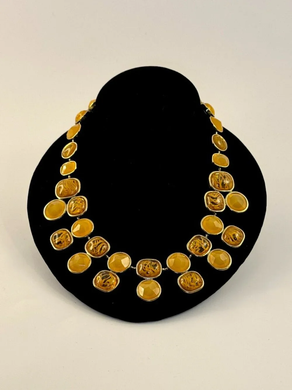 Banana Republic Gold Yellow Resin Amber Cabochon Bib Collar Statement Necklace